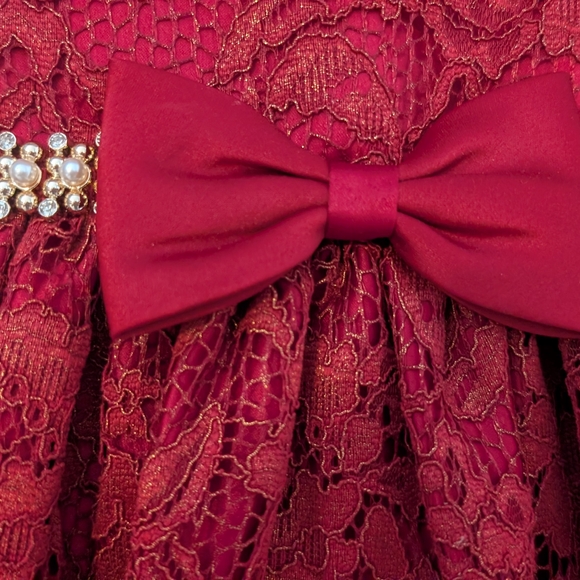 American Princess Maroon Lace Dress with Pearl Detail - Picture 4 of 13